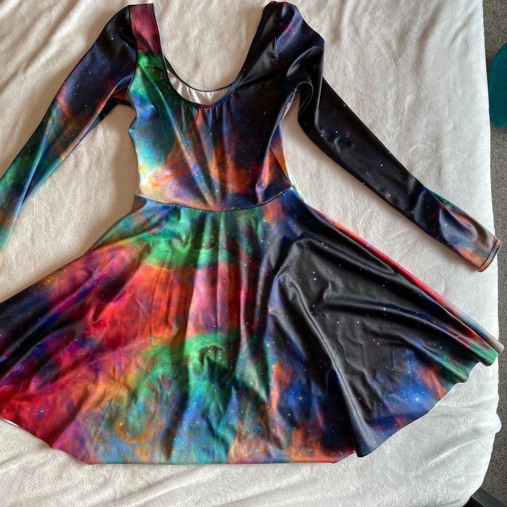 Blackmilk Galaxy Rainbow Long Sleeve Skater Dress